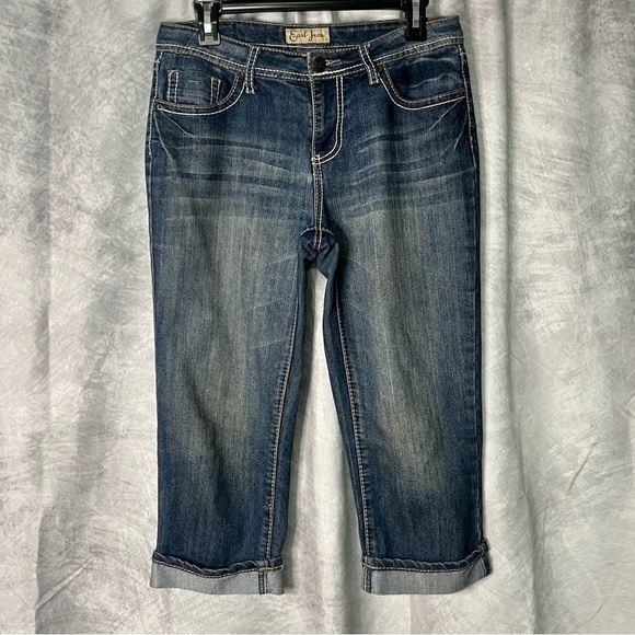 Earl Jean Denim Rolled Cuff Capris - size 8 - Picture 1 of 11